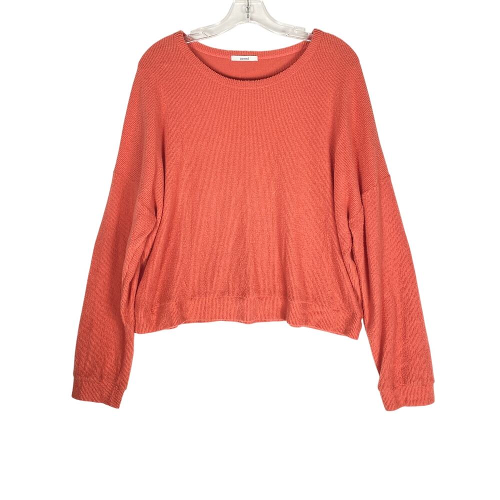 Acemi Coral Ribbed Knit Crew Neck Sweater Womens XL Relaxed Minimalist Neutral